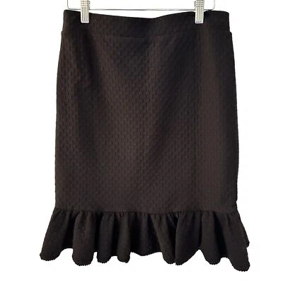 Anthropologie Postmark Black Pull on Stretch Textured Trumpet Midi Skirt Size S - Image 1 of 4