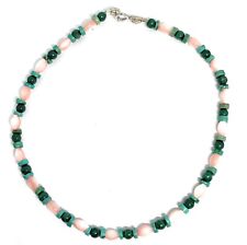 Lyre Studio Sterling Silver Ankle Chain Malachite & Pink Pearl 10.5 Inches