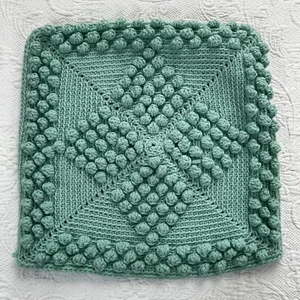Handmade Crochet Knit Pom Pom Pillow Cover Retro Granny Mint Green 16"x16" - Picture 1 of 13