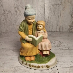 FIGURINE GRANDMOTHER READ GRANDDAUGHTER CERAMIC 6.25"Tall - Picture 1 of 7