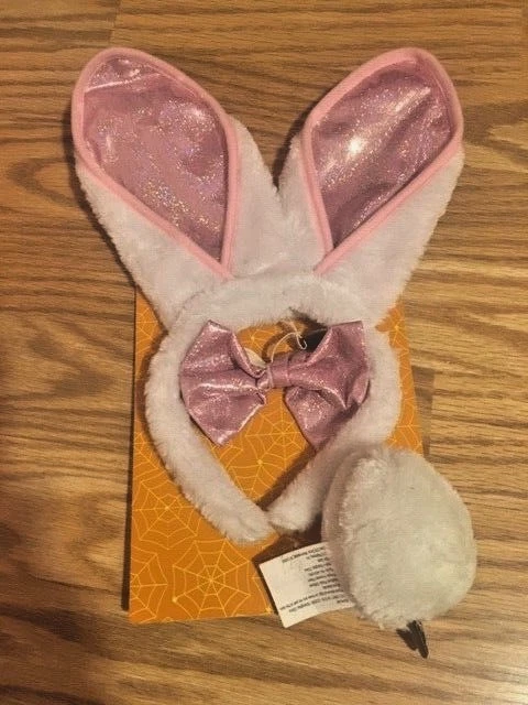 ¡NUEVO! CONJUNTO DE DISFRACES DE CONEJITO DE PASCUA DIADEMA OREJAS Halloween Lazo Rosa COLA DE CONEJO BLANCA Foto 1 de 1