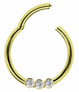 Lippenbändchen Piercing Smooth Segment Clicker vergoldet Kristalle rund gefasst - Bild 1 von 5