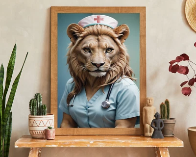 Retrato de león enfermera, retrato de animal, retrato de animal realista, arte de pared de animales Foto 1 de 3