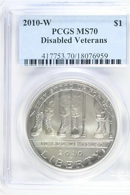 2010 W UNCIRCULATED $1.00 Silver Commemorative - Disabled Vets - PCGS MS 70 - Image 1 of 2