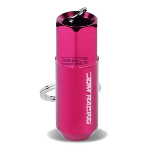 PINK ANODIZED ALUMINUM JDM RACING EXTENDED TUNER LUG NUT CHARM KEY CHAIN RING - Foto 1 di 5