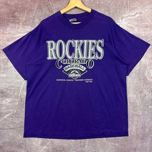 Camisa De Colección Colorado Rockies Para Hombres Púrpura Grande Hecha en EE. UU. Camiseta Gráfica Años 90 3287 - Imagen 1 de 4