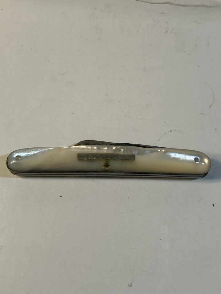 Navaja de Bolsillo Antigua 4 Hojas Congreso Madreperla Marshall Wells Hardware Co Foto 1 de 4