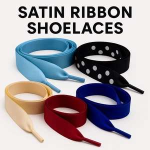 Ribbon Shoe Laces Satin Replacement laces for Trainers Boots Shoes adults kids - Picture 1 of 108