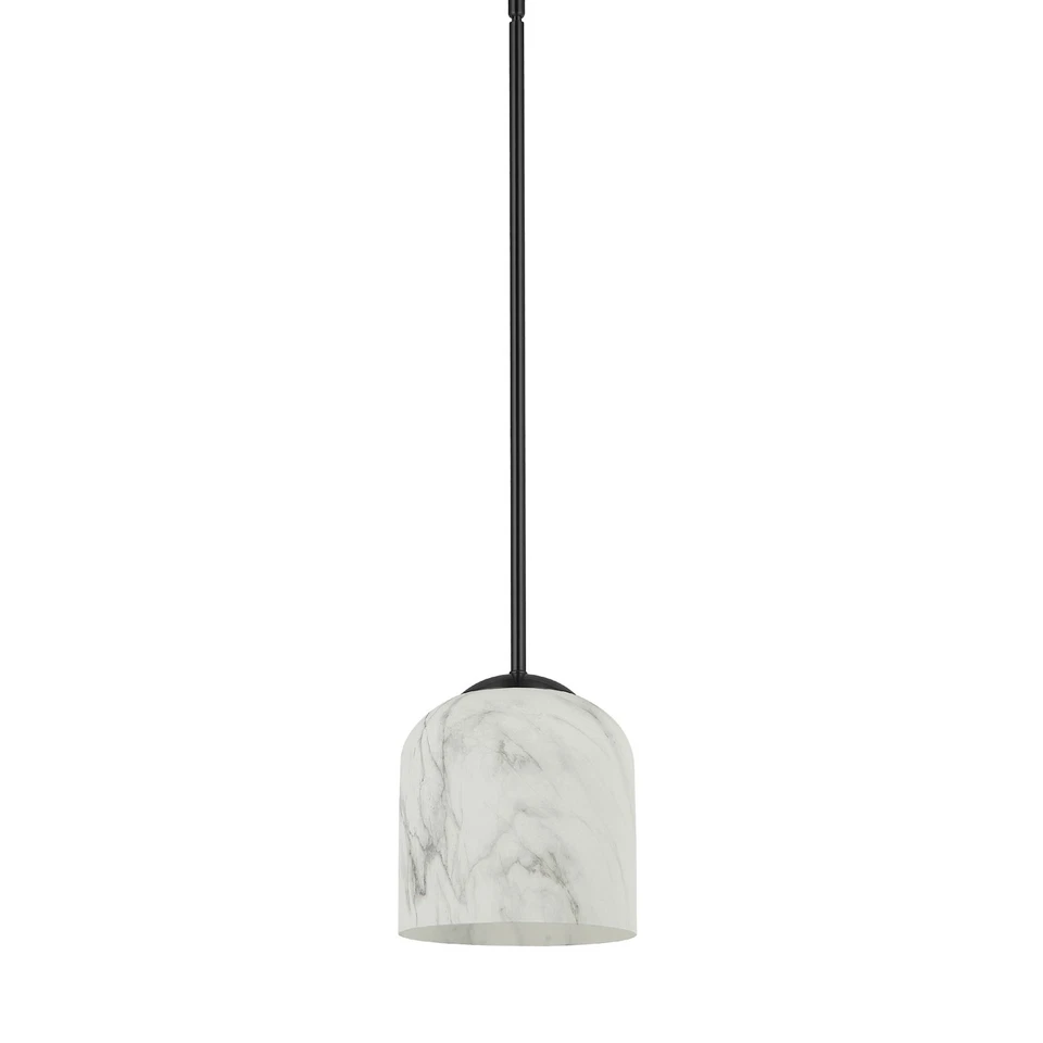 Dainolite PRC-71P Patrice 7"W Mini Pendant - Alabaster / Matte Black - Image 1 of 4