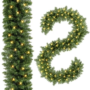 2 Pack 9FT Prelit Christmas Garland Artificial Pine Garland Decoration 50LED ... - Picture 1 of 7