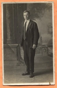 Portrait of a Young Man AZO Real Photo Postcard circa 1910s - Picture 1 of 3