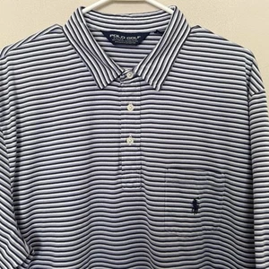Polo Golf Ralph Lauren Hombre XL Pima Manga Corta Azul Marino Blanco Azul Rayas Años 90 - Imagen 1 de 5
