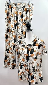 Nite Nite Munki Munki Womens Halloween Pajamas L Retro Black Cat Pumpkin Ghost - Picture 1 of 15
