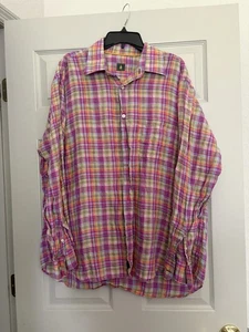 Robert Talbott 100% Linen Long Sleeve Button Front Shirt, Plaid Size XL - Picture 1 of 7