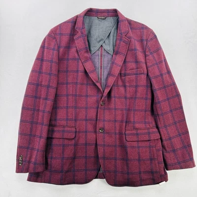 Tasso Elba Blazer Mens 3XL Burgundy Blue Windowpane Ruzza Stretch 2 Button Plaid - Image 1 of 4