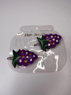 Vintage Hair Barrettes Grapes Berries 80’s NOS Plastic Hong Kong Set of 2 - Image 1 of 4