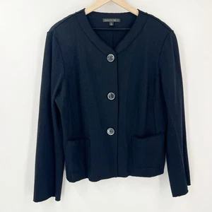 Lafayette 148 Black Raw Seams Button Front Cardigan Boxy Wool Sweater Size 14 - Picture 1 of 5