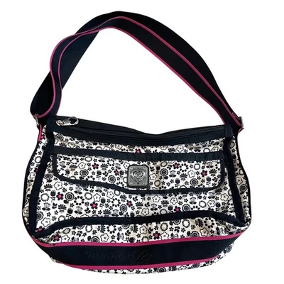 Bolso Bandolera Brighton Floral Expansible con Cremallera Negro Blanco Rosa Bolso de Hombro Foto 1 de 4