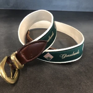 Ceinture de golf YRI brodée toile et ruban cuir prairies taille 36/90 laiton - Photo 1/16