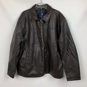 U.S. Polo Assn Jacket Brown Faux Leather Collared Zip Quilt Lined Pockets Sz XXL - Picture 1 of 10