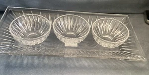 Reed & Barton Soho Condiment Serving Set Crystal Tray & 3 Bowls Tapered Cuts NEW - Picture 1 of 5