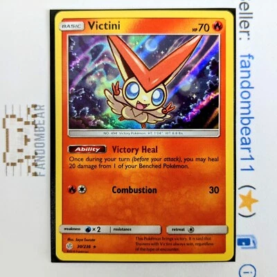 VICTINI HOLO RARE card 30/236 Sun & Moon Cosmic Eclipse 2019 Pokemon TCG - Image 1 of 4