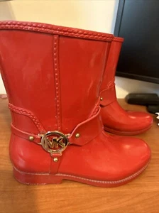 Michael Kors Fulton Harness Women's Red Rain Boots Booties Sz 6 leather outsole - Picture 1 of 5