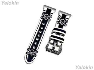 White & Black Skull Crossbones Leather Band Strap for Fitbit Ionic Smartwatches - Picture 1 of 9