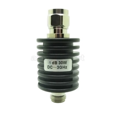 RF Coaxial Attenuator 30W Watts 1dB N Type Male to Female DC-3GHz 50 Ohms Round - Image 1 of 4