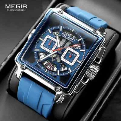 Sport Quartz Men's Watch Waterproof Luminous Wristwatch Date Blue Silicone Strap - Image 1 of 4