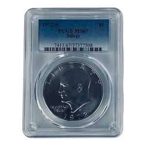 1972-S $1 Eisenhower Dollar MS 67 Graded by PCGS Silver Gem Case Mint State - Picture 1 of 5