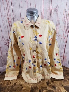Denim & Co Jacket Womens Small Denim Embroidered Floral All Over Embroidery - Picture 1 of 14