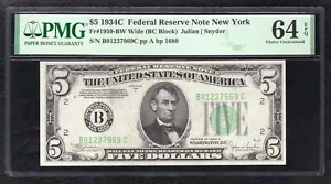 FR. 1959-BW 1934-C $5 WIDE FEDERAL RESERVE NOTE NEW YORK, NY PMG UNC-64EPQ - Picture 1 of 2