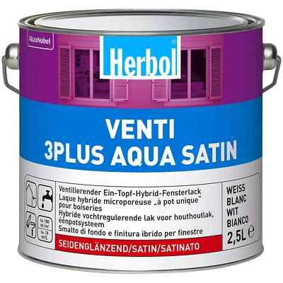 €16,00L   2,5L Herbol Venti 3 Plus Aqua Satin Ein-Topf-Hybrid Fensterlack weiß - Bild 1 von 2