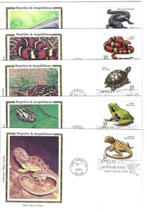 5 piezas Colorano Silk FDC 2003 37c reptiles y anfibios Sc# 3814-18 - Imagen 1 de 3