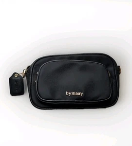 Bymaay Aly Crossbody Bag Black Nylon Gold Zip Stylish Everyday Shoulder Purse - Picture 1 of 5