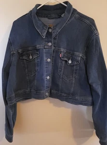 Levi Strauss Denim Jacket Blue Stretch Cropped Trucker Western Women's Plus 3X - Picture 1 of 7