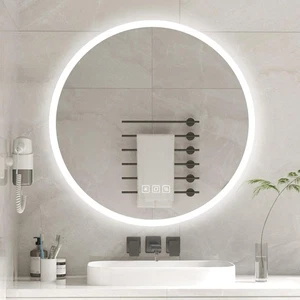 Round Illuminated LED Bathroom Mirror with Light Demister Touch Sensor Anti-fog - Picture 1 of 7