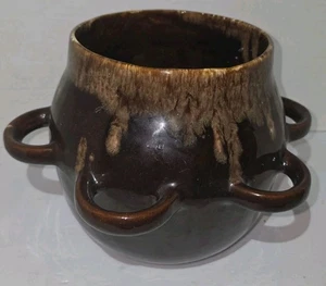 GRAN cuenco de cerámica vintage con esmalte por goteo estilo McCoy con cuatro asas maceta - Imagen 1 de 11