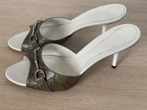Gucci Green Leather Guccisima~ horsebit mid heel mules Women’s Size 38C - Picture 1 of 11