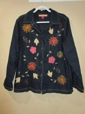 Chaqueta de Jean Tudor Court Bordada Otoño Mujer M Con Botones Floral/Hoja Patrón Foto 1 de 3