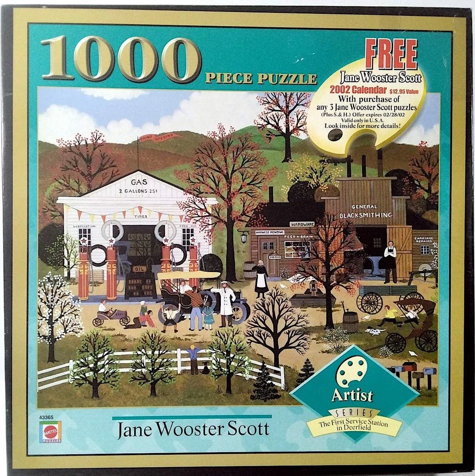 The First Service Station In Deerfield Jane Wooster Scott 1000 piezas 22X28 Mattels Foto 1 de 1