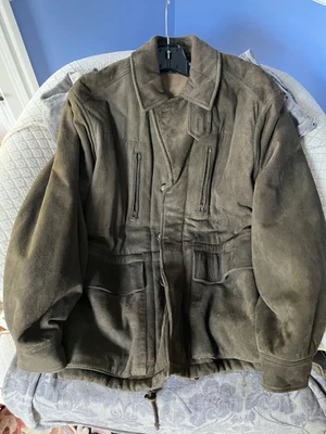 Chaqueta de cuero Armani Collezioni para hombre 100 % gamuza marrón oscuro 38, forro extraíble Foto 1 de 2