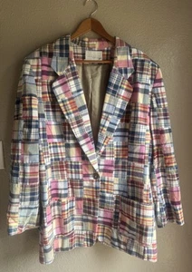 Giacca blazer Nordstrom uomo 46 Madras plaid patchwork vintage 46R XL - Foto 1 di 8
