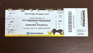 Sidney Crosby 1,400th Point Ticket - Pittsburgh Penguins vs. Nashville 4/10/22 - Picture 1 of 2
