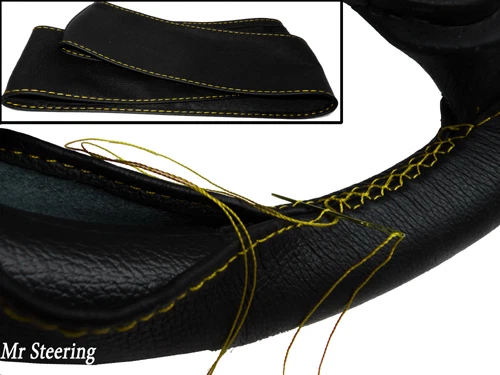 PARA FORD GALAXY MK1 95-05 CUERO NEGRO REAL PUNTADA AMARILLA CUBIERTA VOLANTE Foto 1 de 1