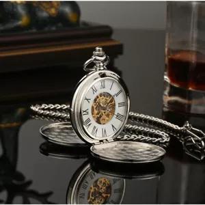 Antique Retro Mechanical Steampunk Mens Flip Pocket Watch Open Case Chain - Picture 1 of 14