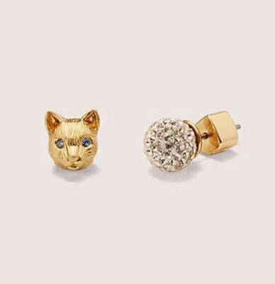 全新 Kate Spade House 猫铺 12 克拉镀金黄铜耳钉 + 包 — 第 1/4 张图片