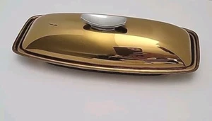 VTG Gorham L775 RETRO Gold Finish Butter Dish W/ Glass Insert  - Picture 1 of 11