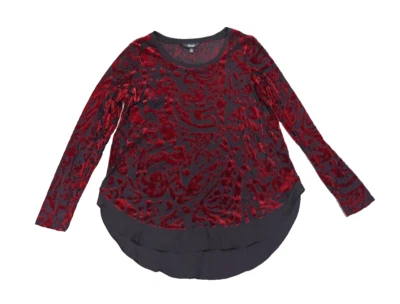 Simply Vera Velvet Burnout Top Size PM Wine Red Black Trim Romance Whimsigoth - Image 1 of 4
